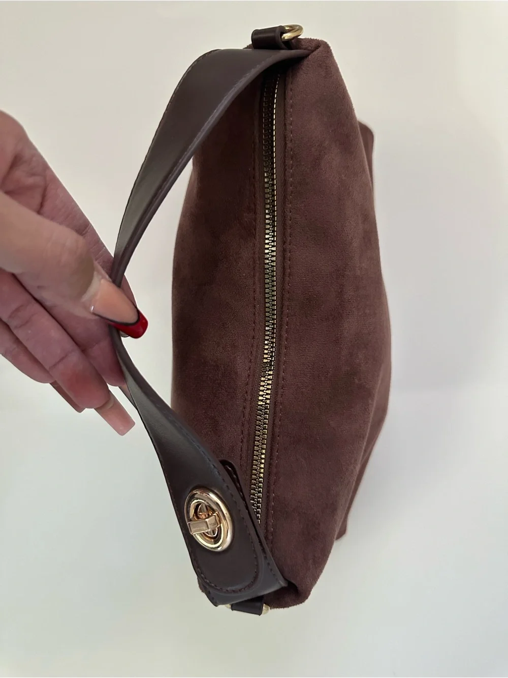 Chocolate Brown Suede Shoulder Bag
